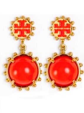 TORY BURCH WINSLOW RED + GOLD DROP EARRINGS